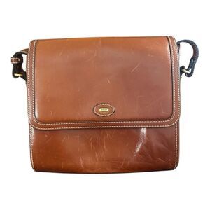 Vintage Y2K Bally Brown Leather Square Crossbody Flap Bag‎ Adjustable Straps